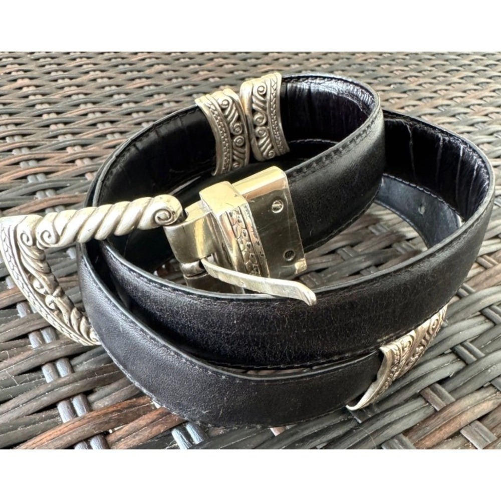 90s Western Americana Swivel Reversible Belt Leather Silver-Tone Unisex Size 30" - Picture 3 of 11
